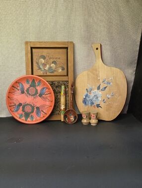 Swedish Vtg Folk Wooden Hand Carved Letter Spoon with Ball in Cage,cutting Board